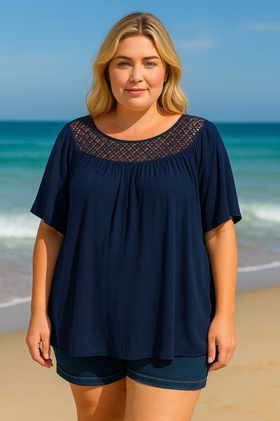 Immagine di QUALITY LIGHT VISCOSE TOP WITH LACE NECKLINE